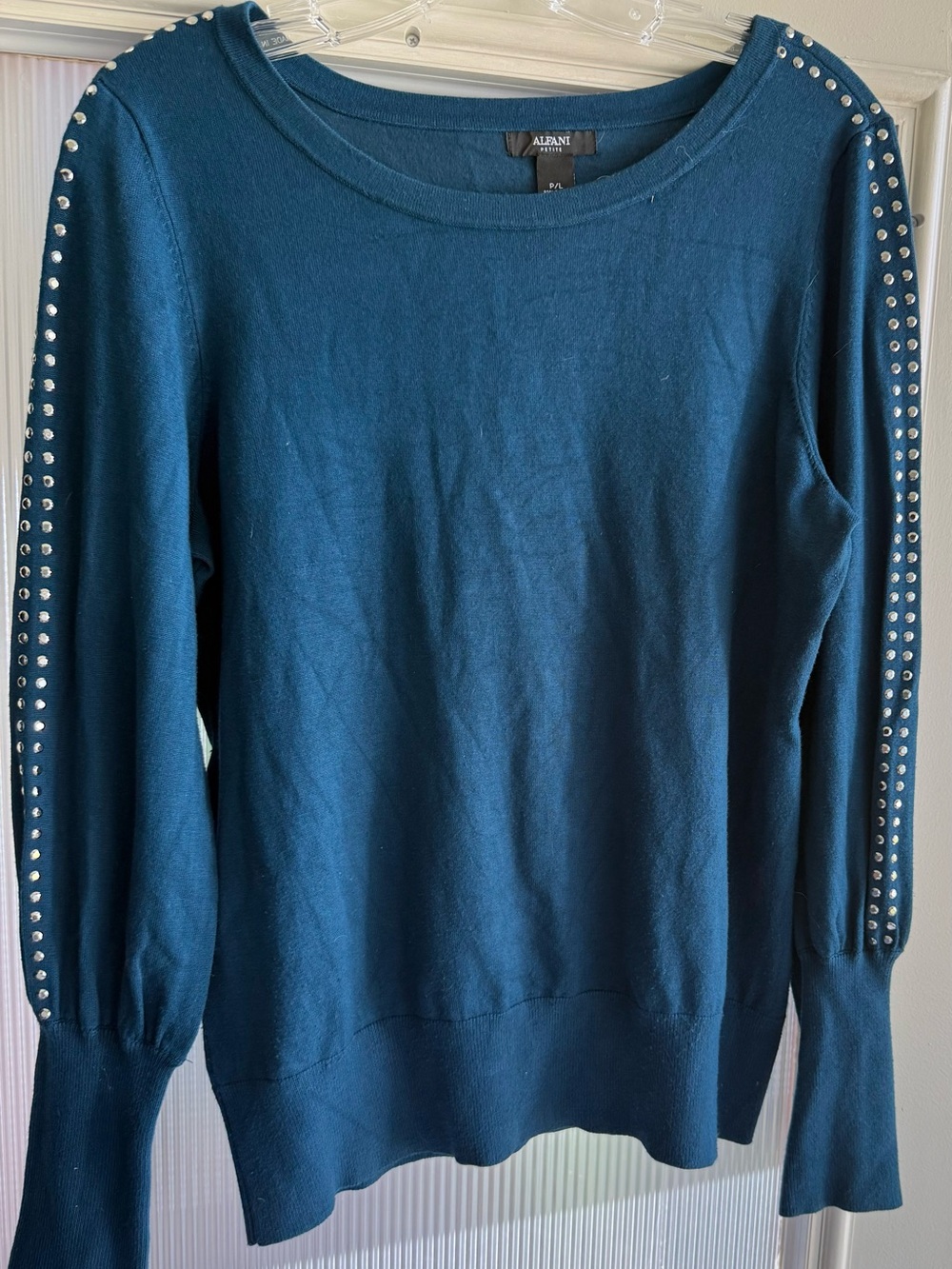 Alfani blue Stud-Shoulder Sweater. Size P/L